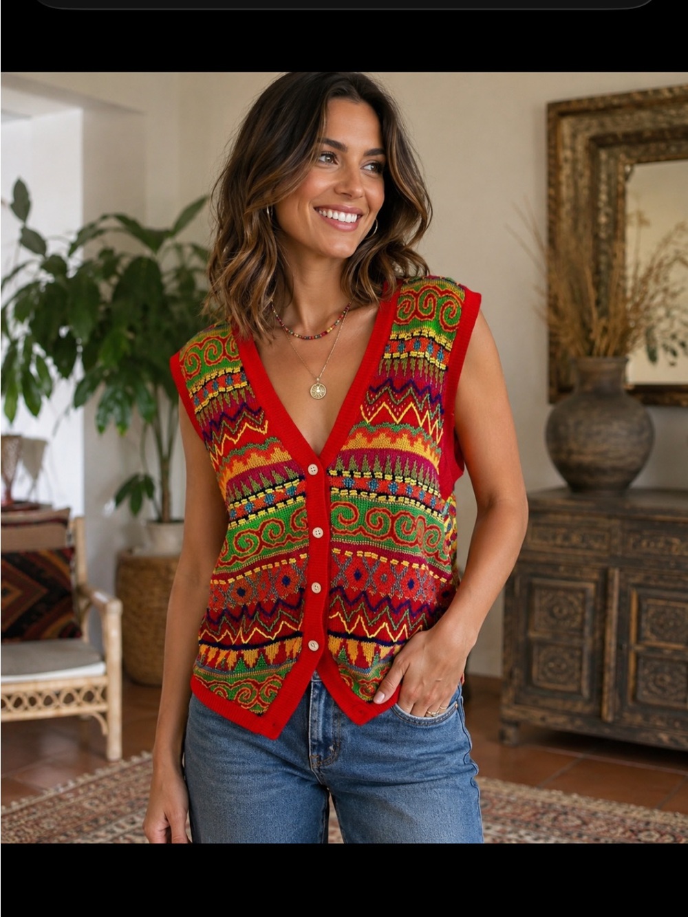 𝅺DKNY artsy beaded vintage 90 vest Large - Picture 3 of 12